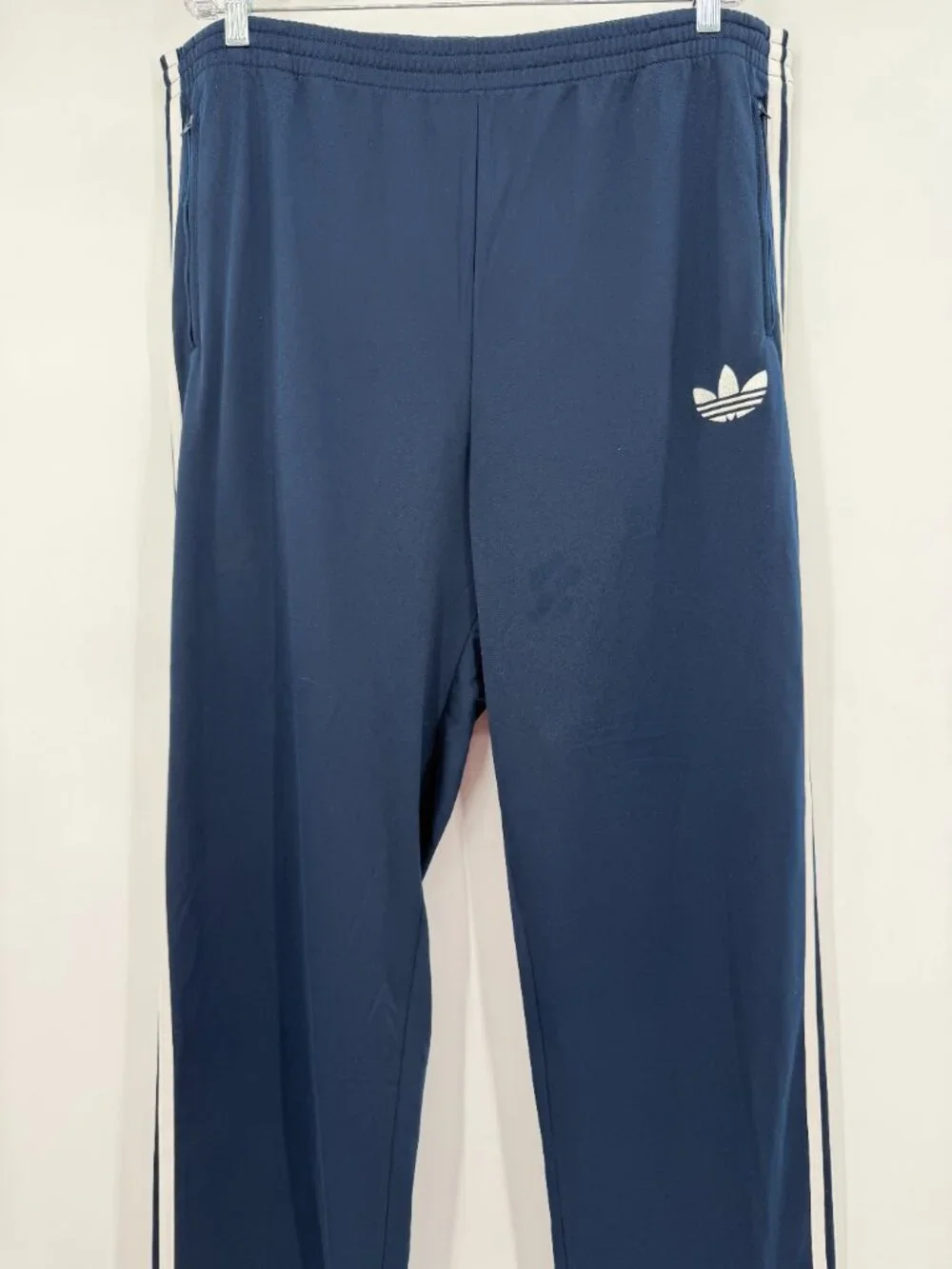 Adidas Originals Men's XL Navy 3 Stripe Track Pants Trefoil Logo Zip Pockets